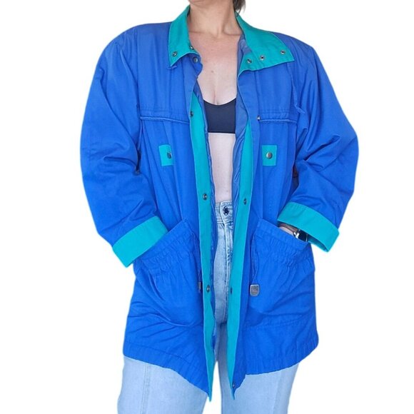 Vintage 80s 90s Current Seen Blue Teal Green Windbreaker Jacket Mens Size Medium - Picture 1 of 7